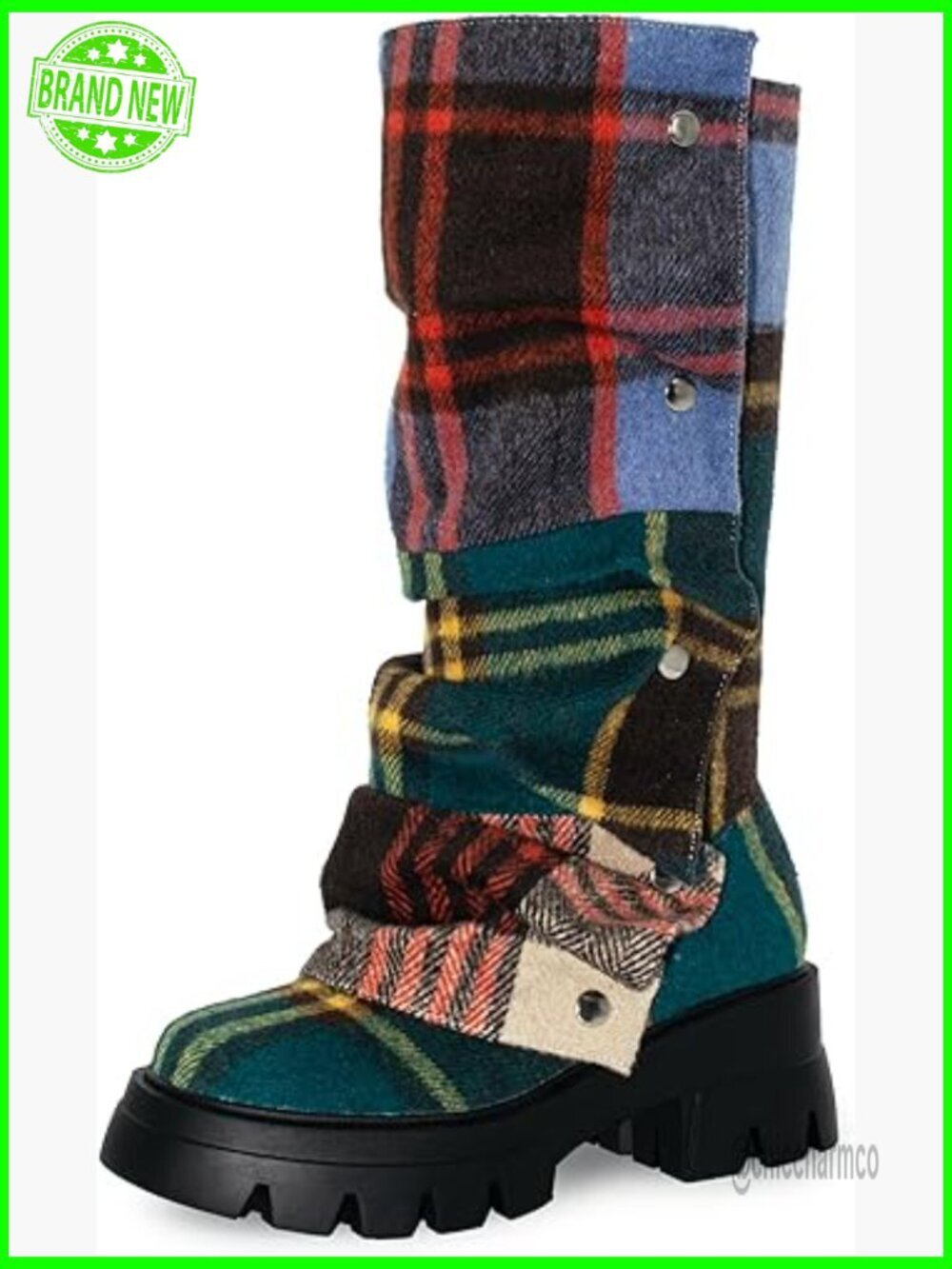 Wide Calf Platform Slouchy Fold Over Combat Mid-Calf Block Heel Boots